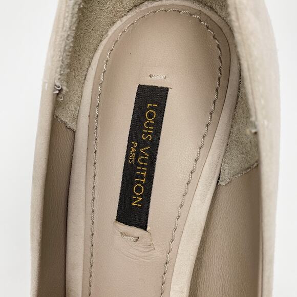 Louis Vuitton Eyeline neutral suede peep toe platform pumps size 37 US6.5 - Picture 13 of 14